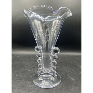 Vintage Imperial Glass Candlewick Crimped Flower Vase 8 1/8" Beaded Base Clear
